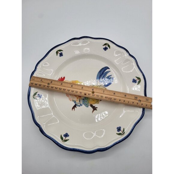 Sur La Table Jacques Pépin Blue Trim Dinner Plate Chickens Rooster Farm Country - Picture 4 of 4